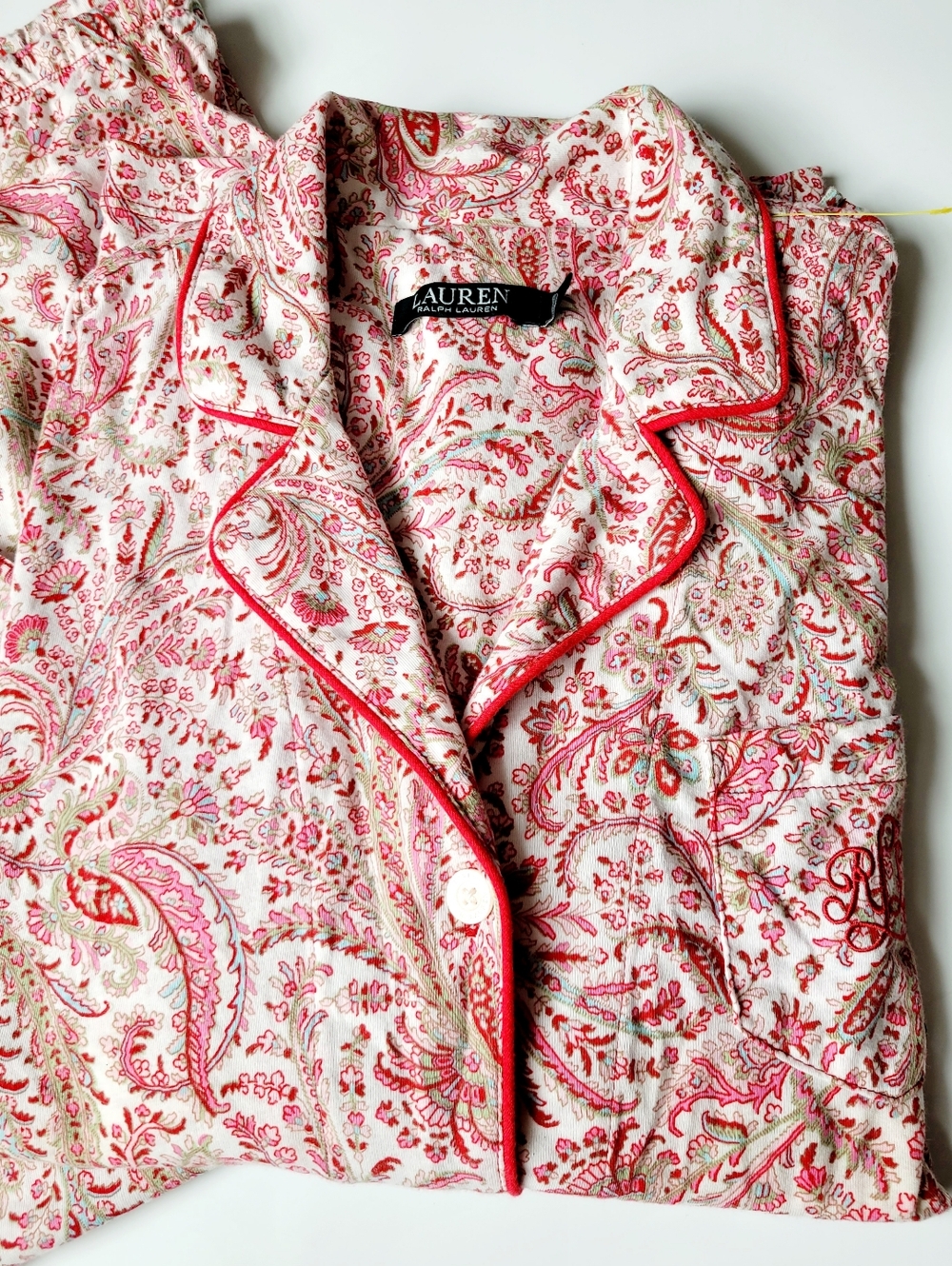 Ralph Lauren Pink Paisley Cotton Blend 2-pc. Pajamas Set LRL Embroidery Medium - Picture 7 of 16
